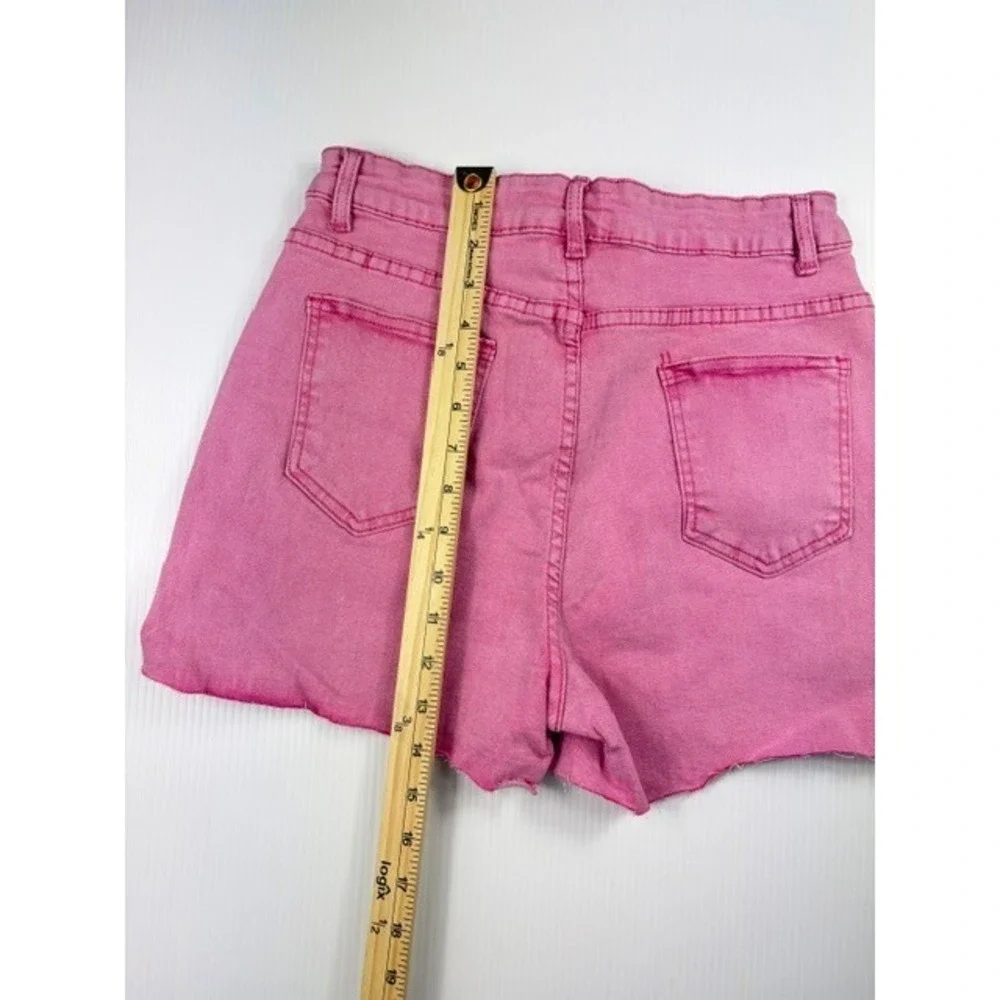 Y2K Pink Denim Two‎ Piece Set Crop Vest Raw Hem Star Cutout Shorts Size Small